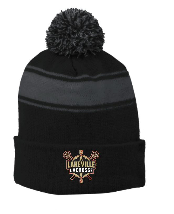 LAKEVILLE LACROSSE Sport-Tek® Stripe Pom Pom Beanie - Black/grey