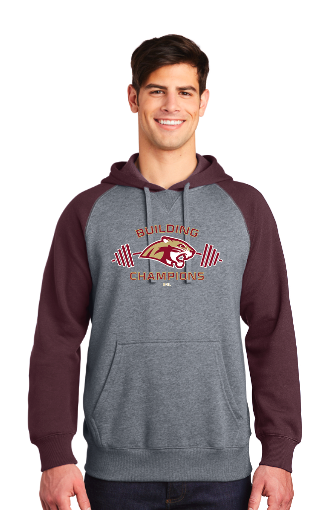 Lakeville Weightlifting Sport-Tek® Raglan Colorblock Pullover Hooded Sweatshirt - Maroon/Heather