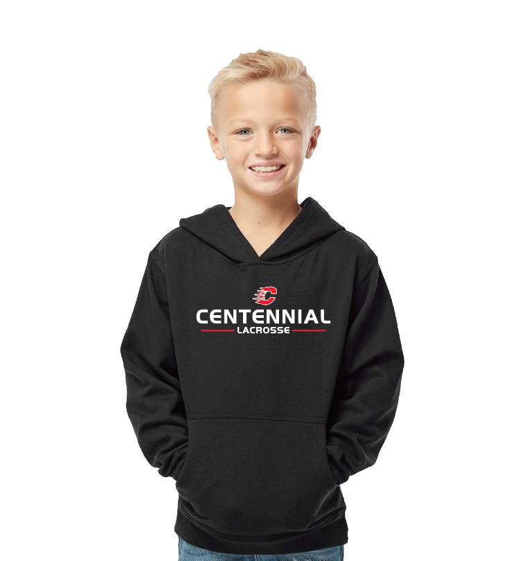 Centennial Lax Youth Midweight Hooded Sweatshirt - BLACK