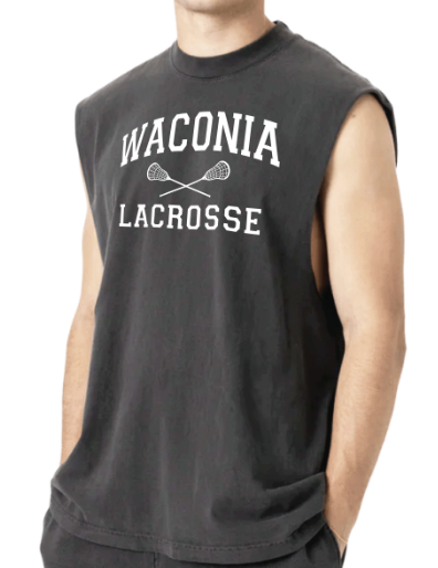 Waconia Lacrosse Unisex Heavyweight Cotton Garment-Dyed Mid-Length Muscle Tee - FADED BLACK