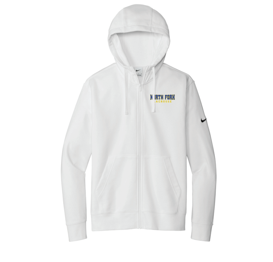 North Fork Lacrosse Nike Club Fleece Sleeve Swoosh Full-Zip Hoodie - WHITE