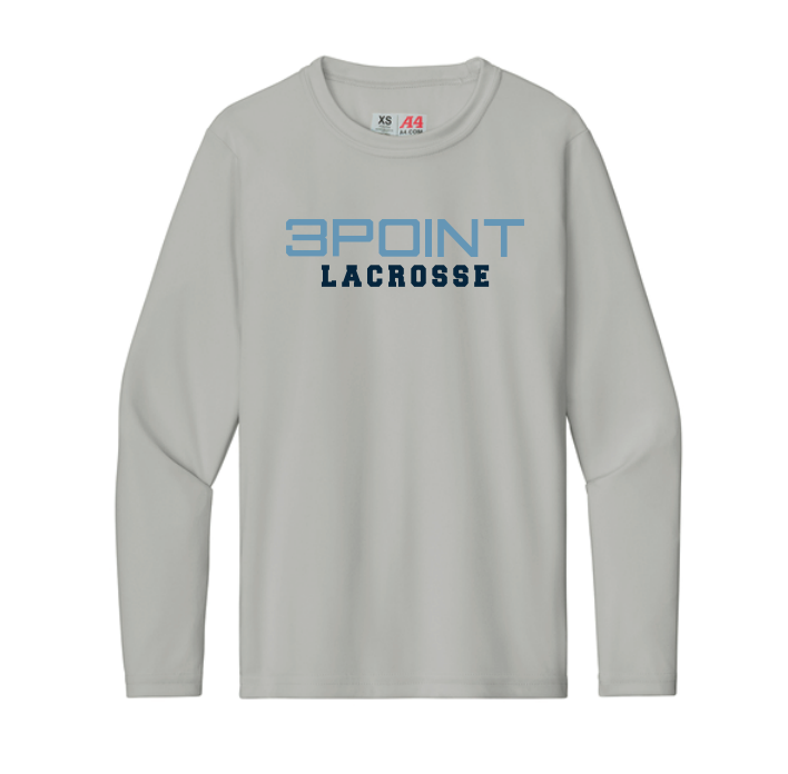 3 Point Lacrosse Cooling Performance Long Sleeve Tee - Silver