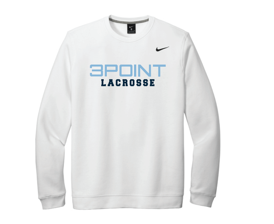 3 Point Lacrosse Nike Club Fleece Crew - WHITE