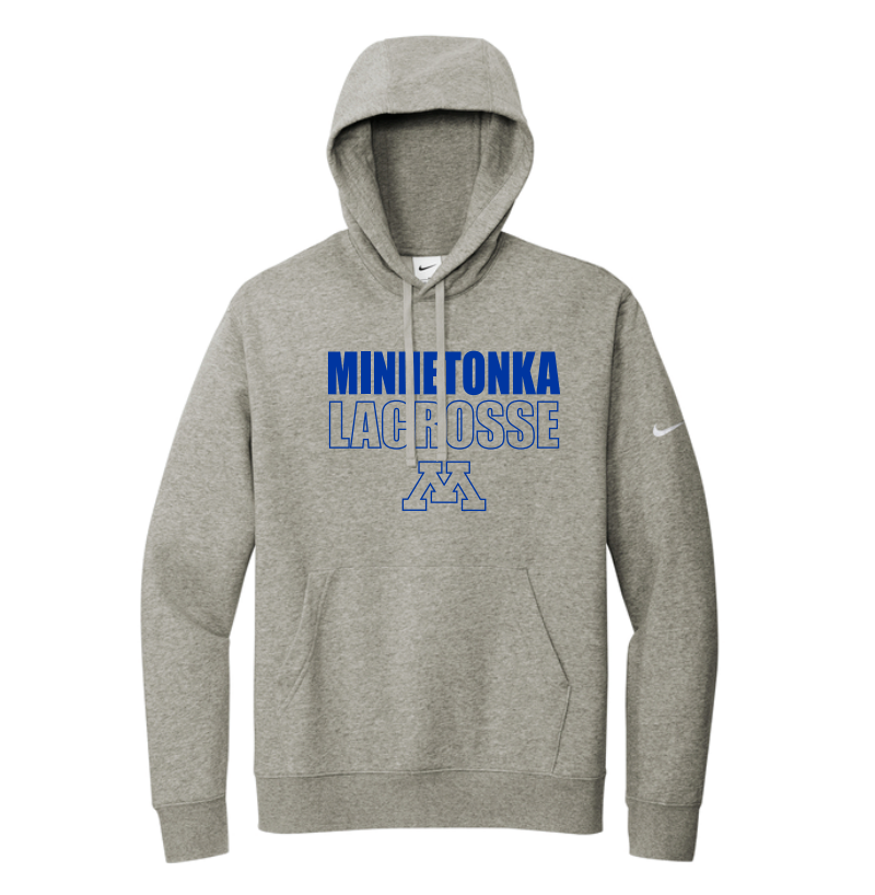 Minnetonka Lacrosse Nike Club Fleece Pullover Hoodie - HEATHER GREY