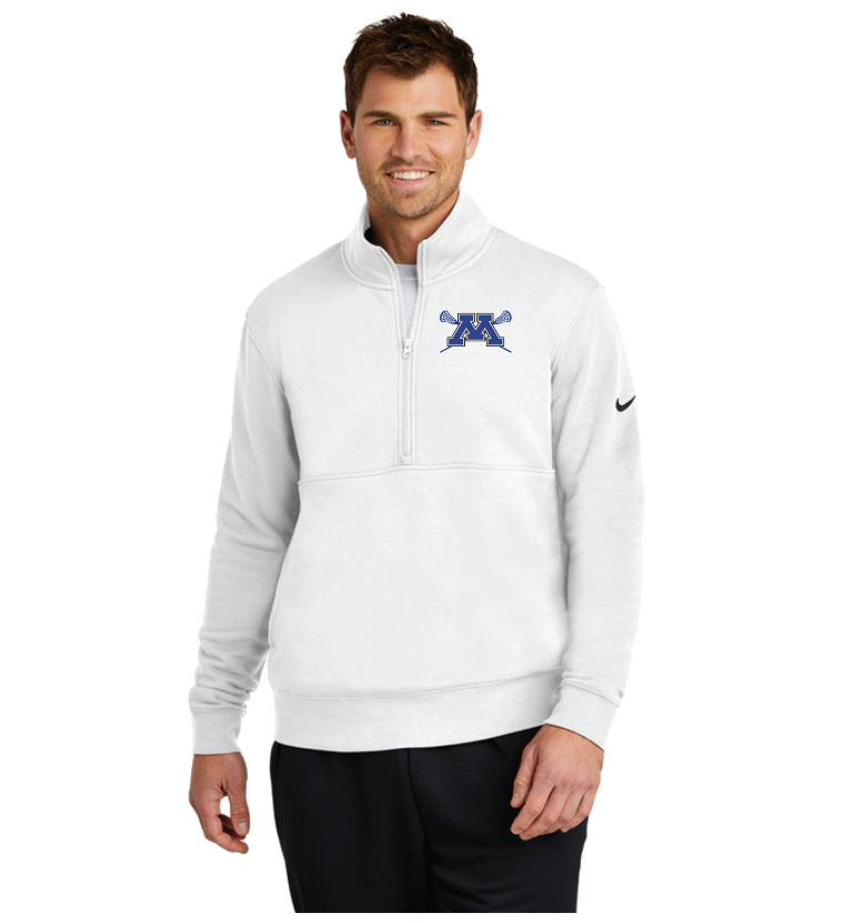 Minnetonka Lacrosse Nike Club Fleece Sleeve Swoosh 1/2-Zip - WHITE
