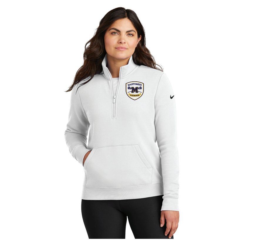 Mahtomedi Lacrosse Nike Women's Club Fleece Sleeve Swoosh 1/2-Zip - WHITE