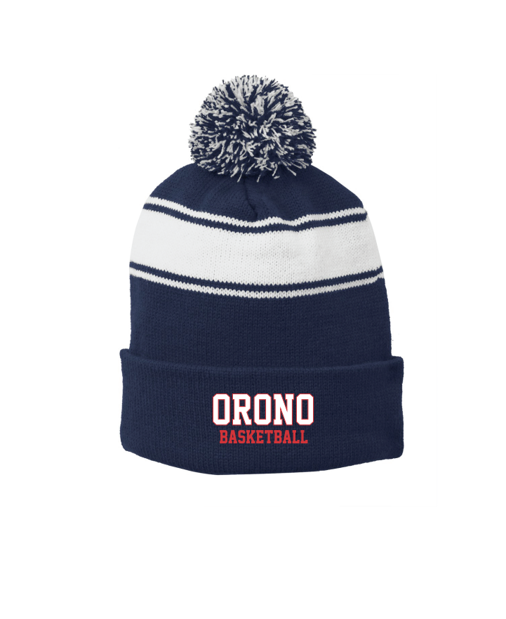 Orono Basketball Sport-Tek® Stripe Pom Pom Beanie - NAVY/WHITE