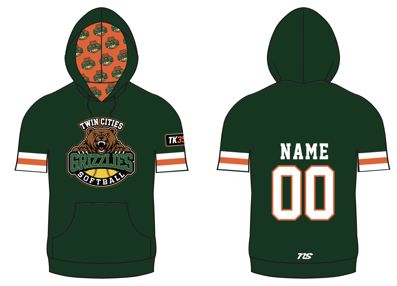 TC Grizzlies Softball - Sublimated Short Sleeve Hoodie