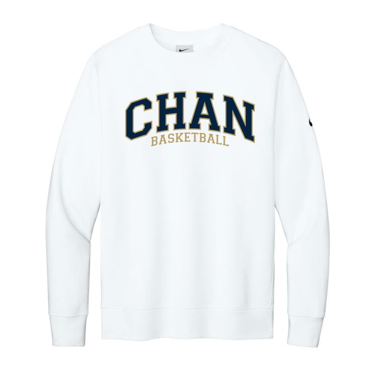 Chanhassen Girls Basketball Nike Club Fleece Sleeve Swoosh Crew - WHITE