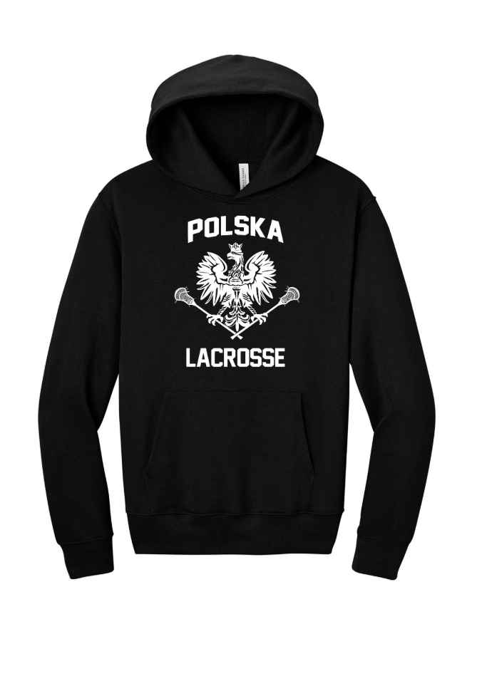 Poland Lacrosse BELLA+CANVAS® Unisex 10-Ounce Heavyweight Pullover Hoodie - BLACK WITH WHITE LOGO