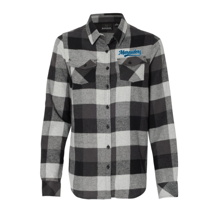 Roseville Mahtomedi Hockey WOMEN'S Yarn-Dyed Flannel Shirt - BLACK/GREY