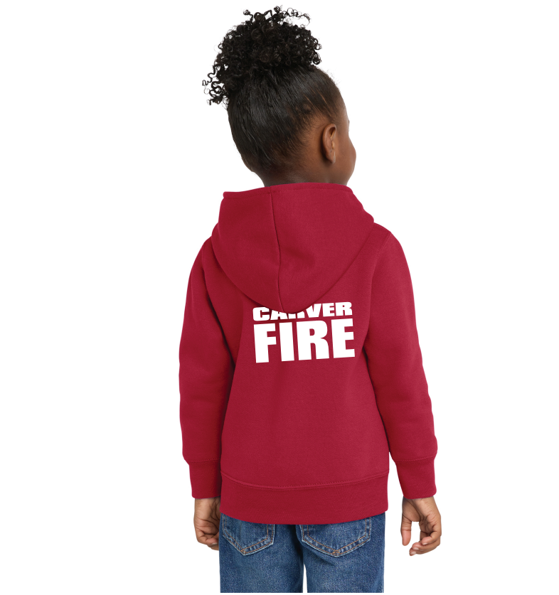Carver Fire Port & Co® Toddler Core Fleece Full-Zip Hooded Sweatshirt (STACKED TEXT BACK)