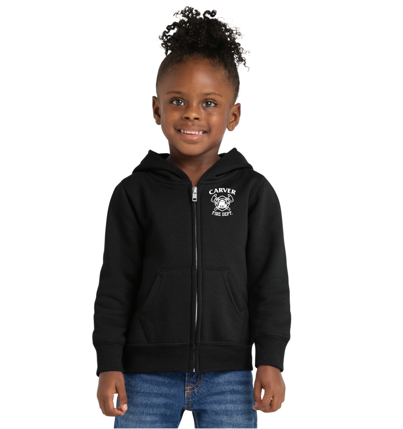 Carver Fire Port & Co® Toddler Core Fleece Full-Zip Hooded Sweatshirt (STACKED TEXT BACK)