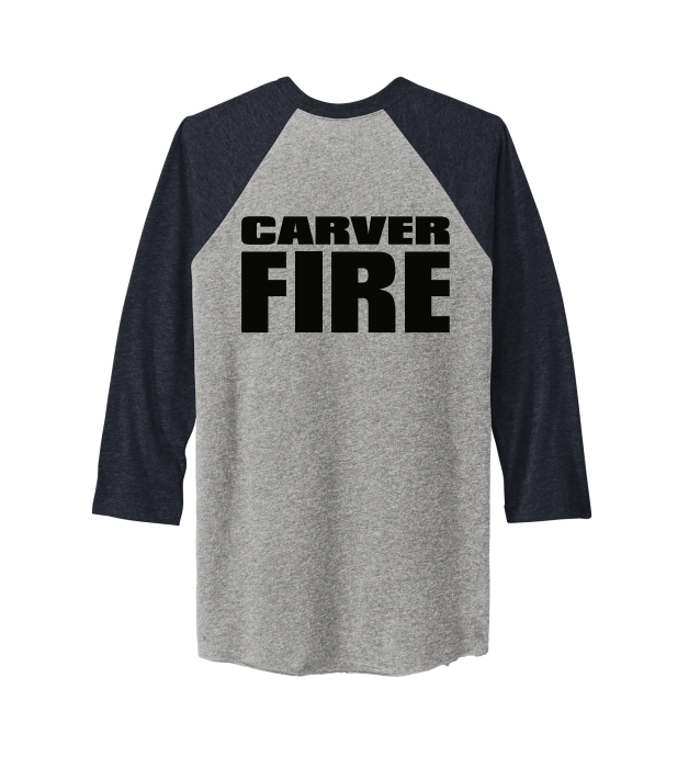 Carver Fire Next Level Apparel® Adult Tri-Blend 3/4-Sleeve Raglan Tee (STACKED TEXT BACK)