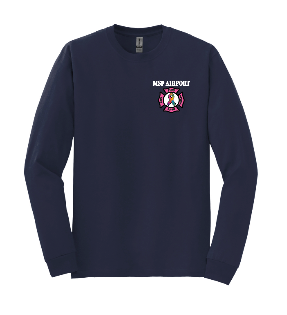 Airport Fire NEW Cancer Awareness Gildan® Long Sleeve DryBlend® 50 Cotton/50 Poly T-Shirt - NAVY