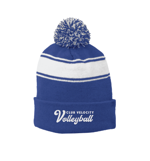 Club Velocity Sport-Tek® Stripe Pom Pom Beanie - ROYAL/WHITE