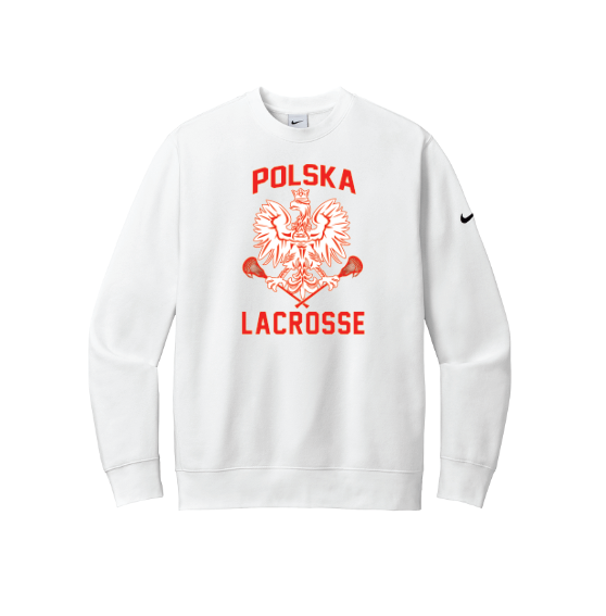 Poland Lacrosse Nike Club Fleece Sleeve Swoosh Crew - WHITE