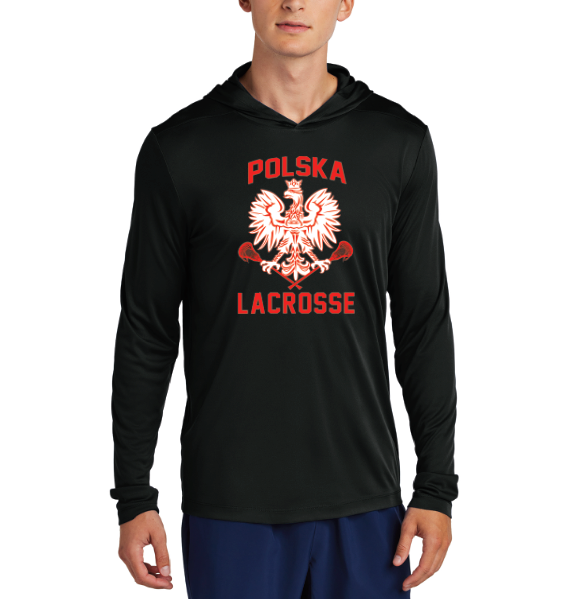 Poland Lacrosse Sport-Tek® Posi-UV® Pro Long Sleeve Hoodie - BLACK