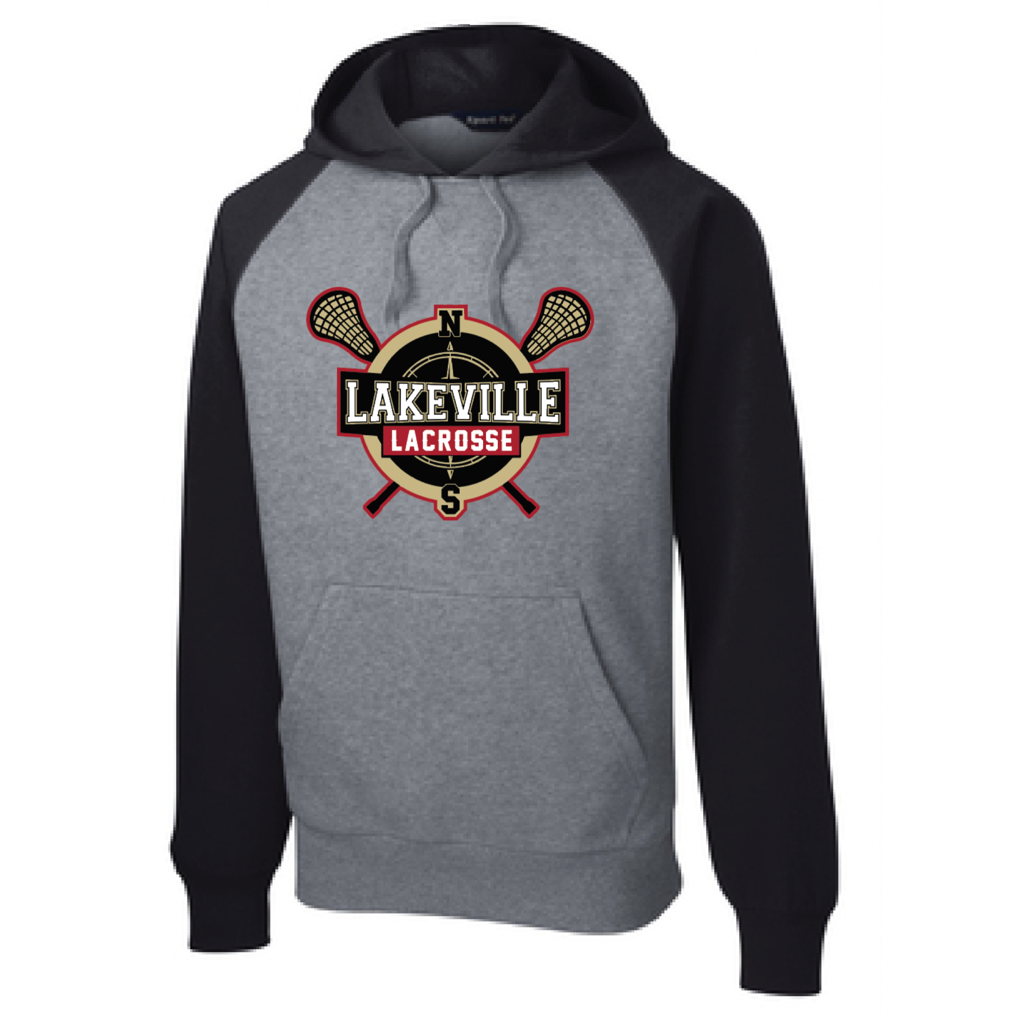 Lakeville Lacrosse Adult Sport-Tek (Raglan Colorblock Hoodie) Black/Gray
