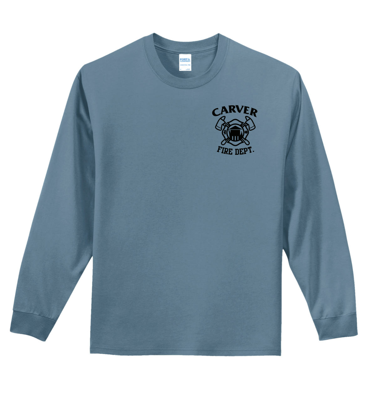 Carver Fire Port & Co® Long Sleeve Essential Tee (STACKED TEXT BACK)