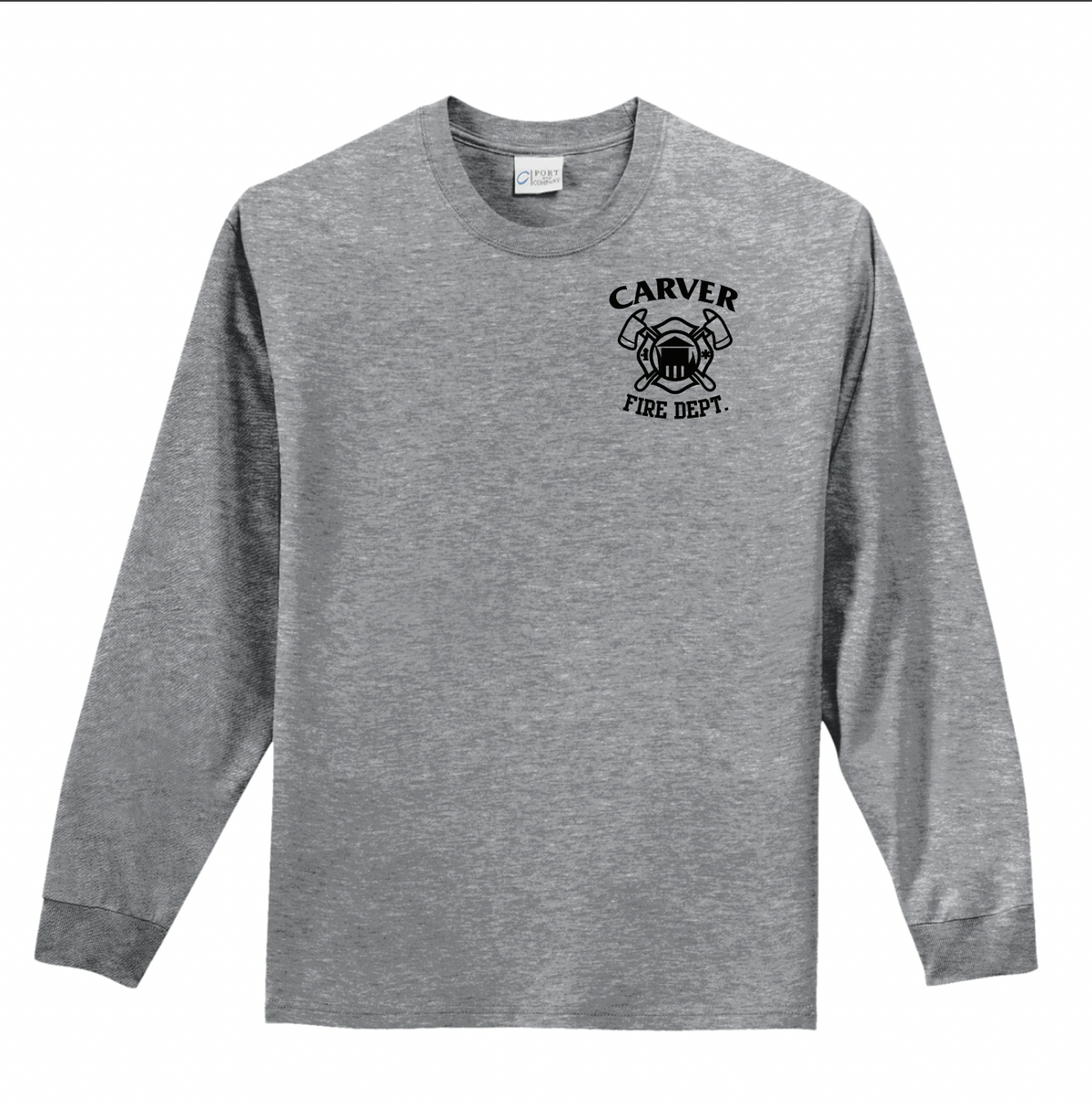 Carver Fire Port & Co® Long Sleeve Essential Tee (STACKED TEXT BACK)