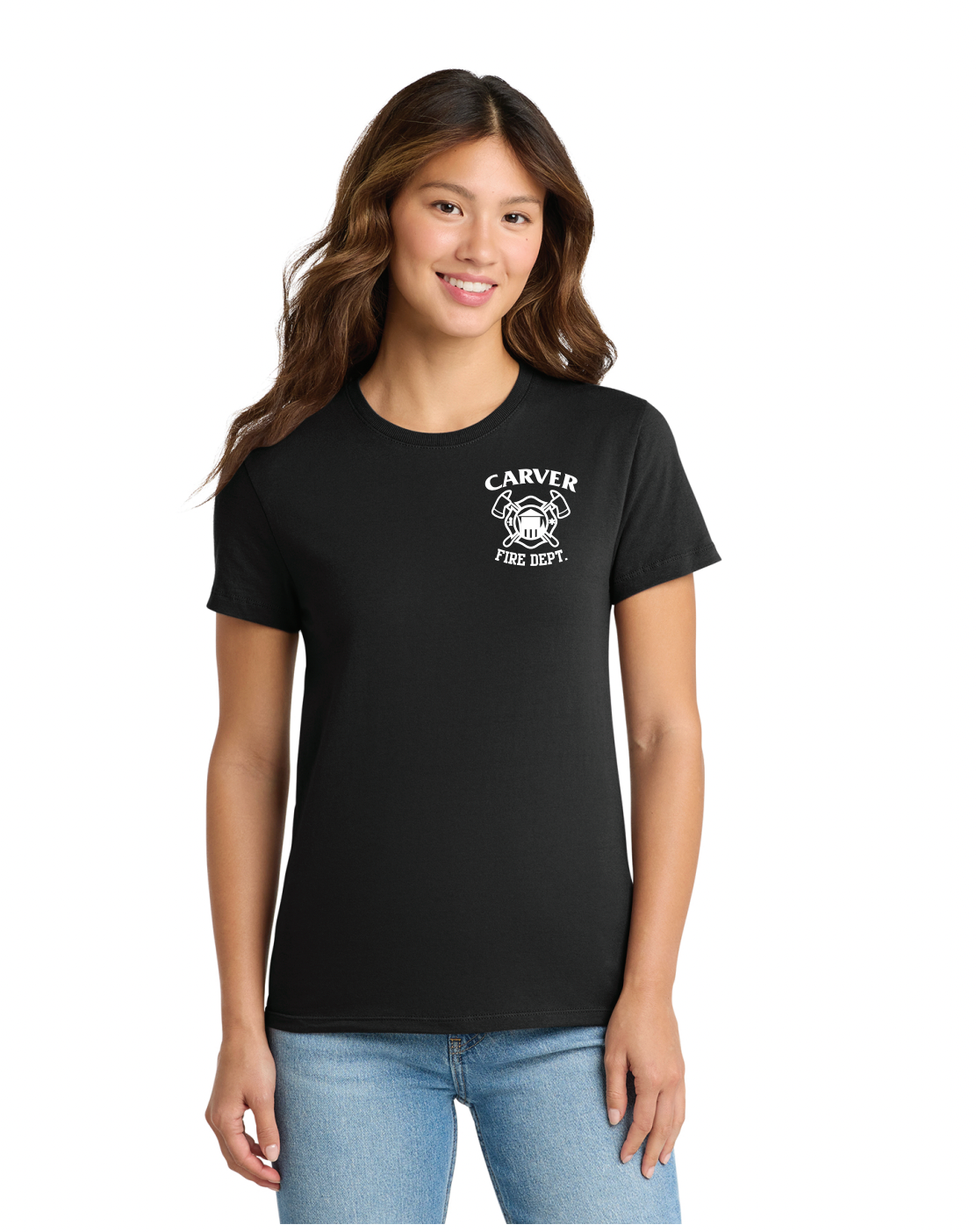 Carver Fire Port & Co® Women's Essential Tee (STACKED TEXT BACK)
