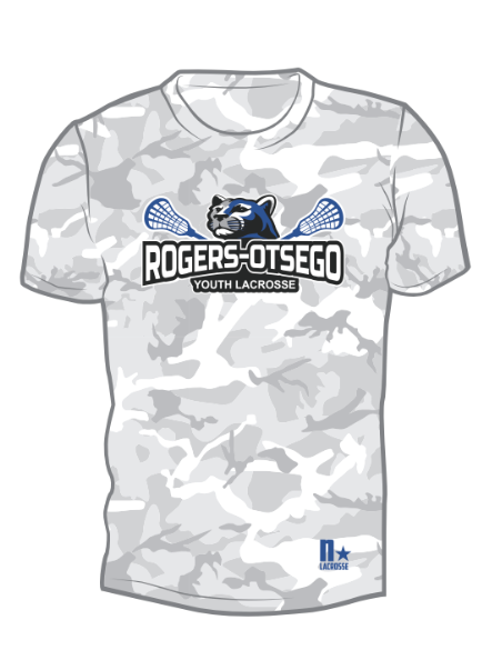 **RECOMMENDED FOR PLAYERS** Rogers-Otsego Lacrosse BOYS Sublimated Shooter Shirt - White/Grey Camo