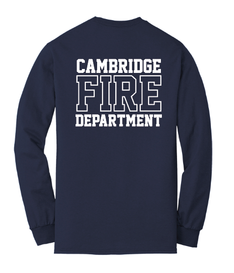 *FIREFIGHTERS ONLY* Cambridge Fire Dpt. DryBlend® Long Sleeve T-Shirt - NAVY