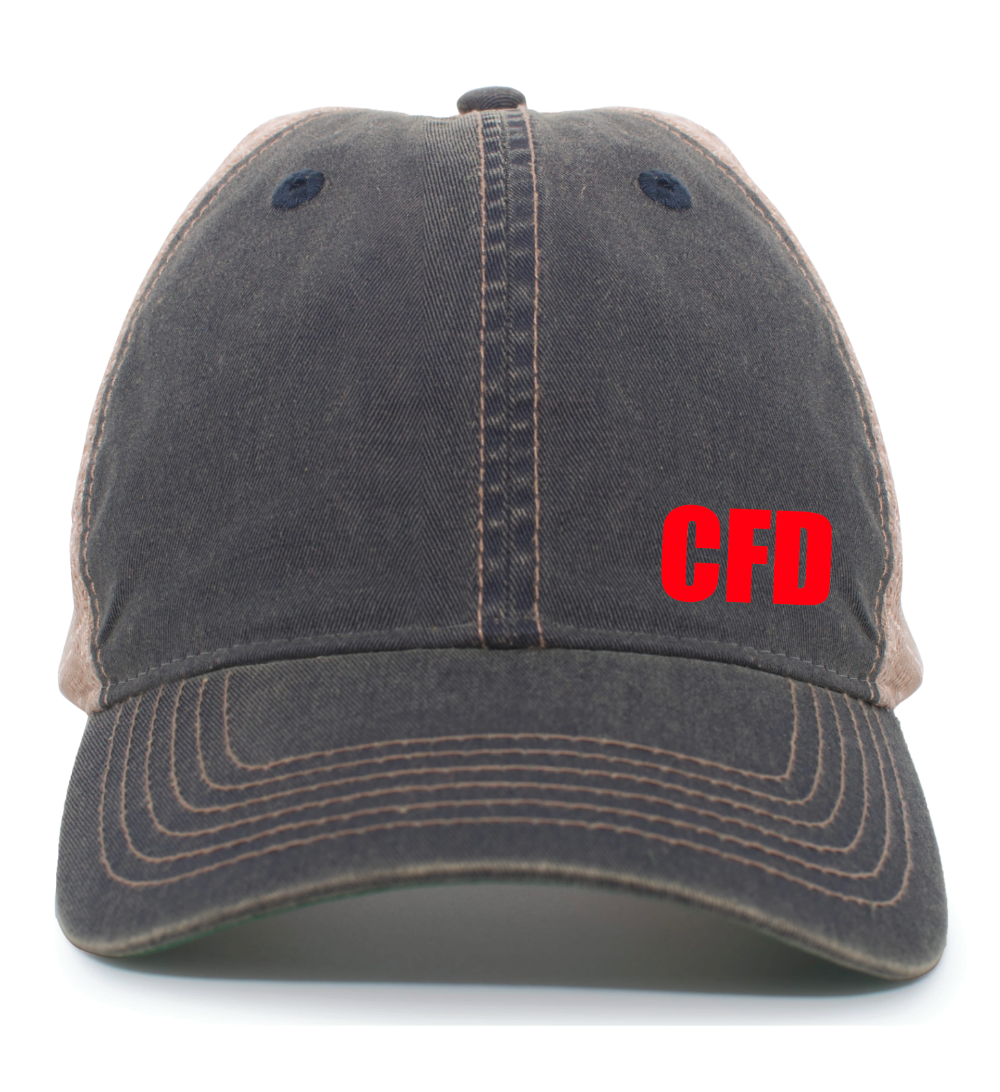 *FIREFIGHTERS ONLY* Cambridge Fire VINTAGE "DIRTY" TRUCKER SNAPBACK CAP - NAVY/TAN/NAVY