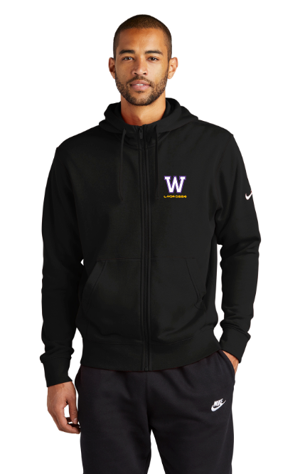 Waconia Lacrosse Nike Club Fleece Sleeve Swoosh Full-Zip Hoodie - BLACK