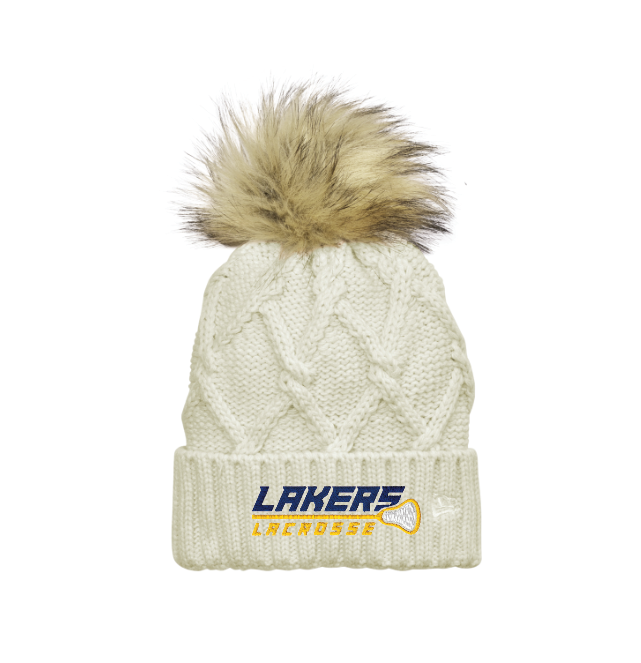 Prior Lake Lacrosse New Era® Faux Fur Pom Beanie - IVORY