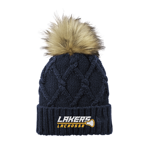 Prior Lake Lacrosse New Era® Faux Fur Pom Beanie - NAVY
