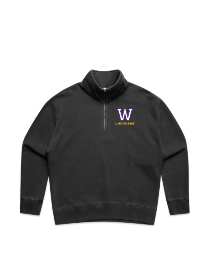 Waconia Lacrosse Wo's Stencil Half Zip Crew - FADED BLACK