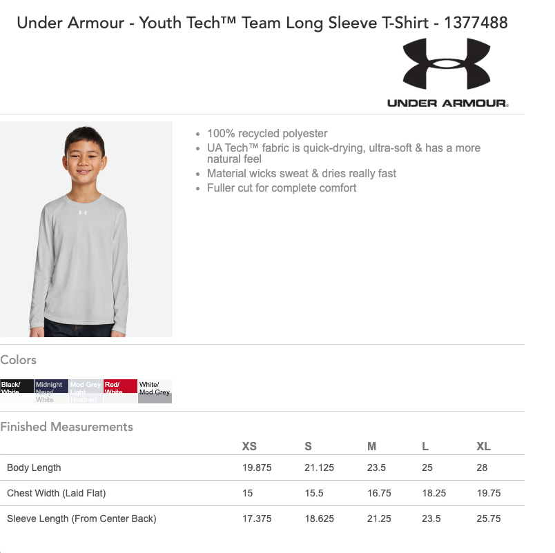 Cambridge Under Armour Men's Team Tech™ Long Sleeve T-Shirt - WHITE