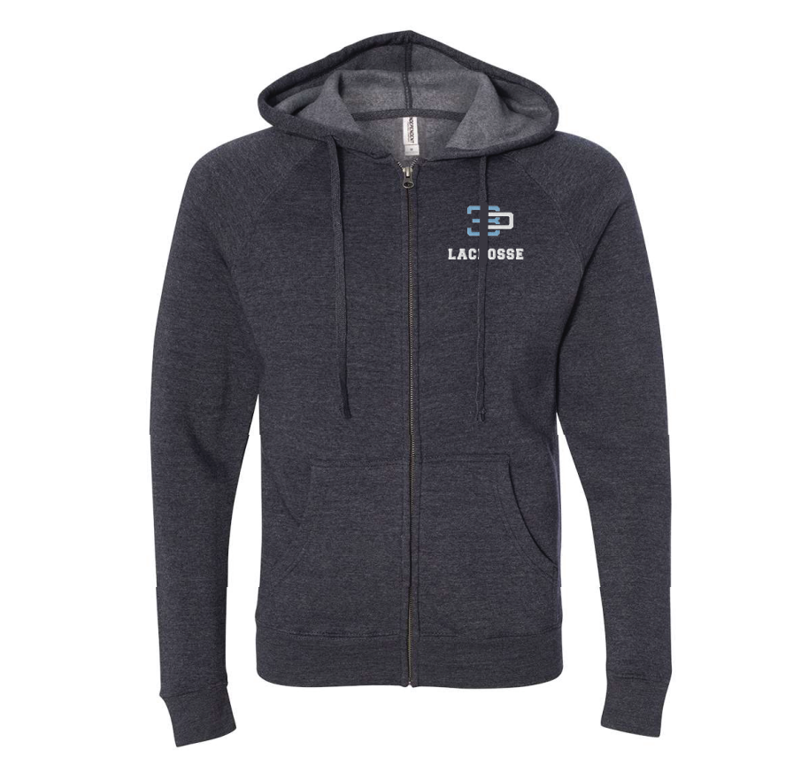 3 Point Lacrosse Special Blend Raglan Full-Zip Hooded Sweatshirt - NAVY HEATHER
