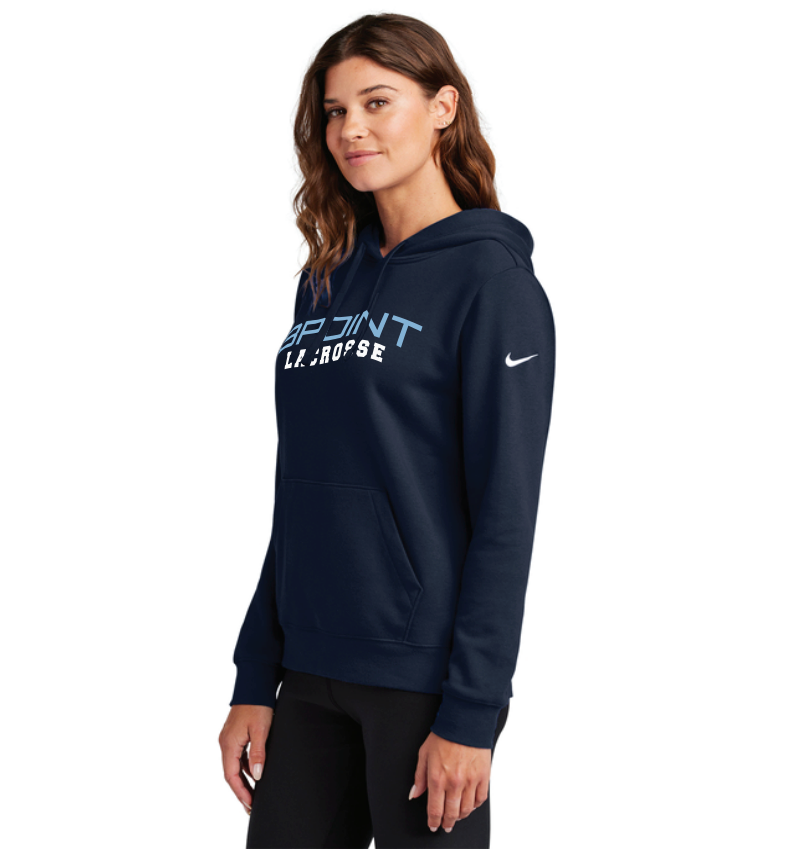 3 Point Lacrosse Nike Women's Club Fleece Sleeve Swoosh Pullover Hoodie - NAVY