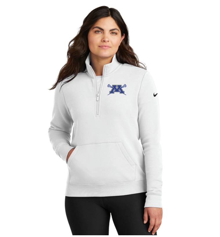 Minnetonka Lacrosse Nike Women's Club Fleece Sleeve Swoosh 1/2-Zip - WHITE