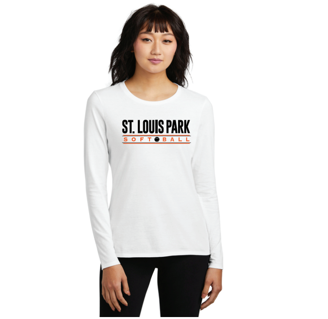SLP Softball District® Women’s Perfect Blend Long Sleeve Tee - WHITE