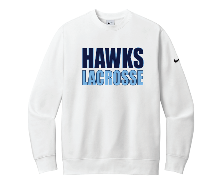 Hardin Valley Lacrosse Nike Club Fleece Sleeve Swoosh Crew - WHITE