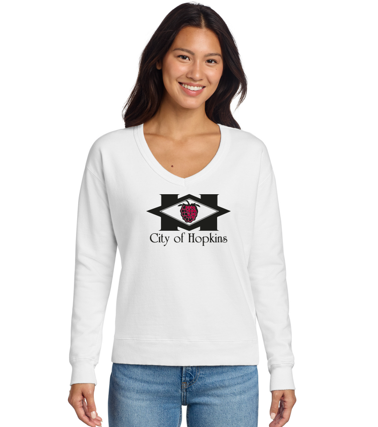 City of Hopkins Women's Beach Wash® Garment-Dyed V-Neck Sweatshirt - WHITE