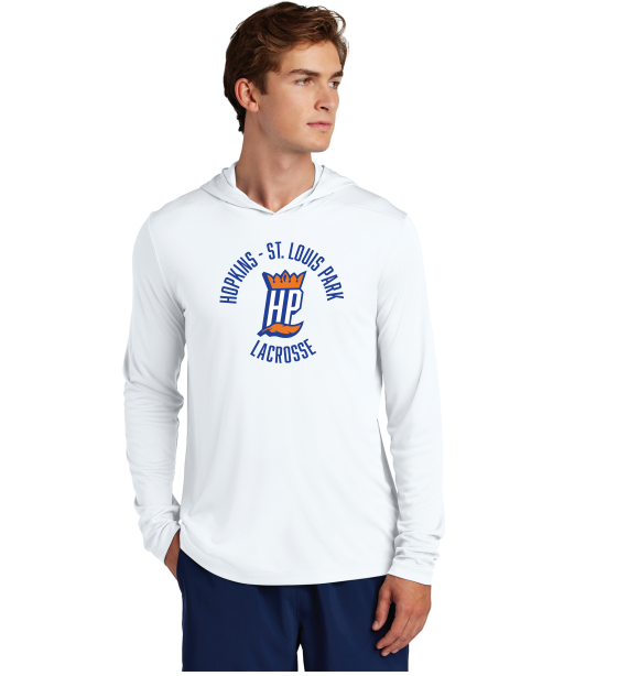 Hopkins Park Lacrosse Men's Sport-Tek® Posi-UV® Pro Long Sleeve Hoodie - WHITE