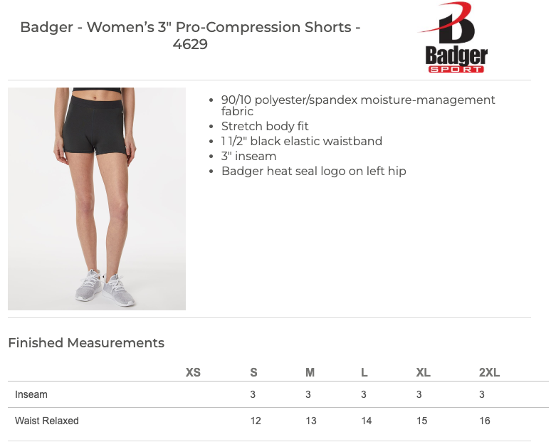 Forest Lake Hockey Badger Women’s 3" Pro-Compression Shorts - BLACK