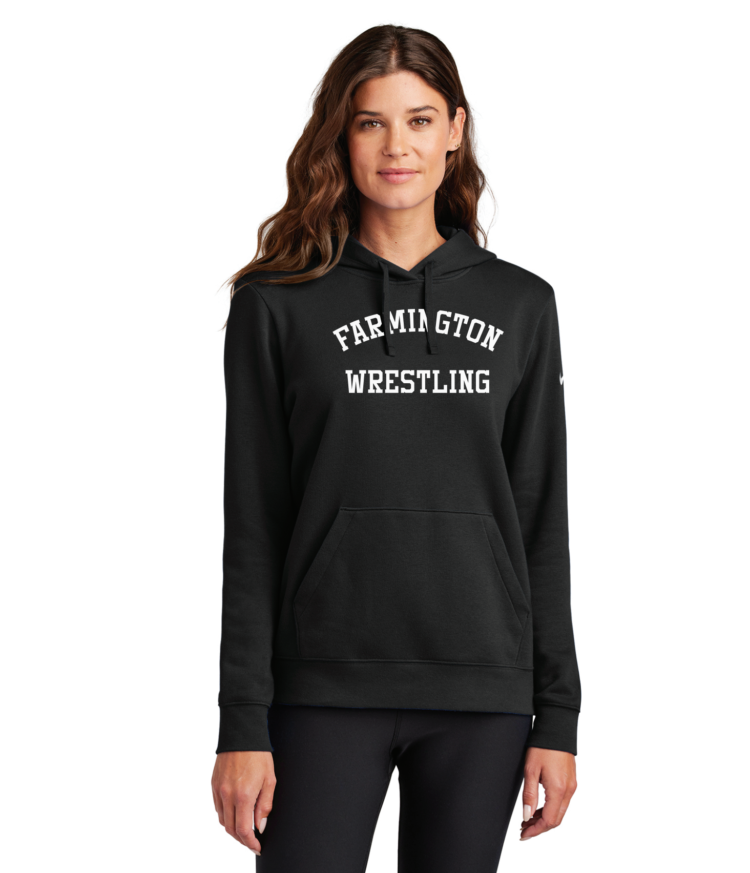 Farmington Wrestling Nike Women's Club Fleece Sleeve Swoosh Pullover Hoodie - BLACK