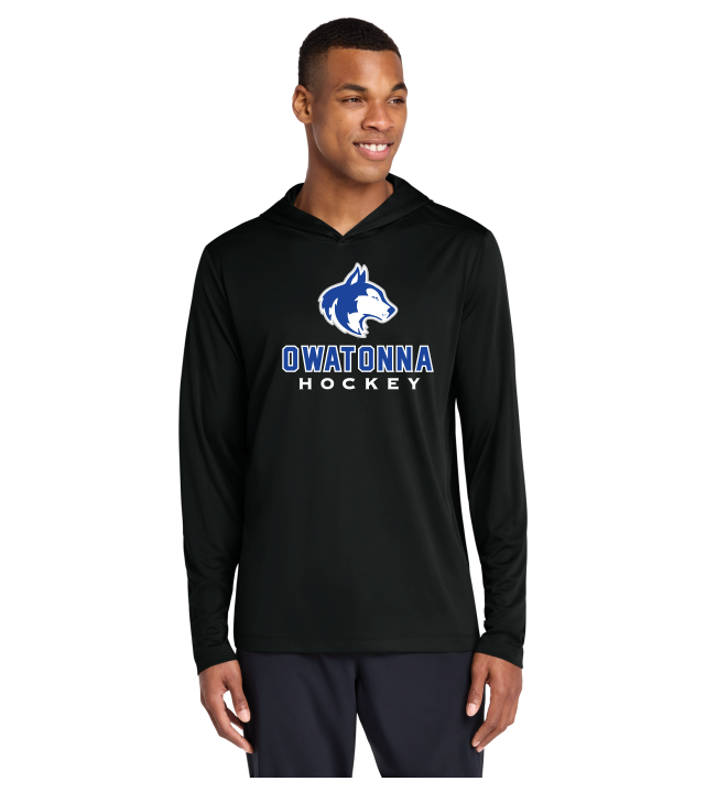 Owatonna Hockey Sport-Tek® Posi-UV® Pro Long Sleeve Hoodie - BLACK