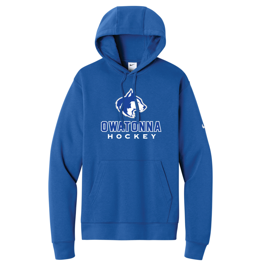 Owatonna Hockey Nike Club Fleece Sleeve Swoosh Pullover Hoodie - BLUE