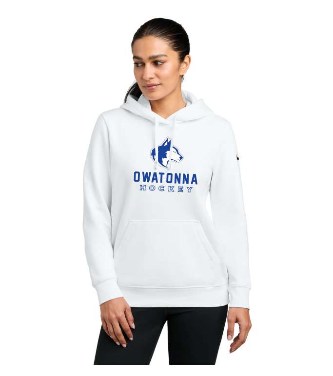 Owatonna Hockey Nike Women's Club Fleece Sleeve Swoosh Pullover Hoodie - WHITE