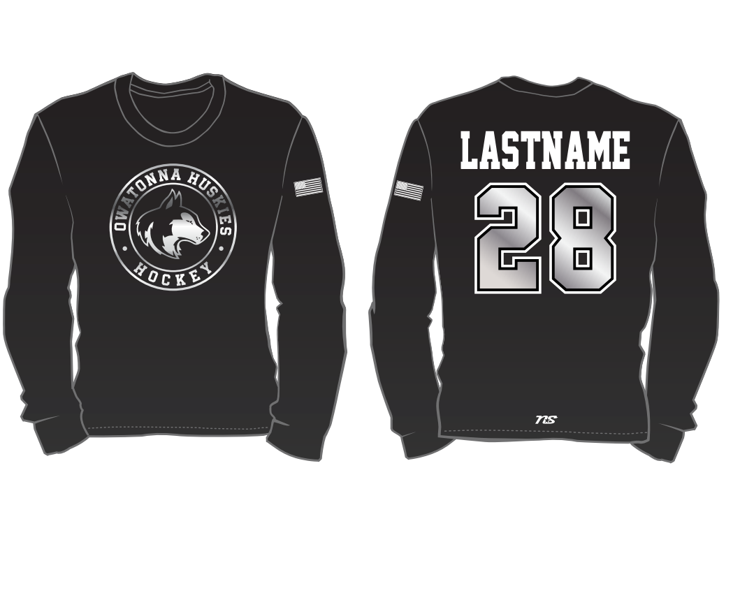 Owatonna Hockey Sublimated Hooded Long Sleeve Shirt - BLACK