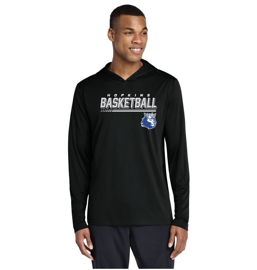 Hopkins Basketball Sport-Tek® Posi-UV® Pro Long Sleeve Hoodie - BLACK