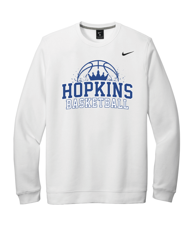 Hopkins Basketball Nike Club Fleece Crew - WHITE