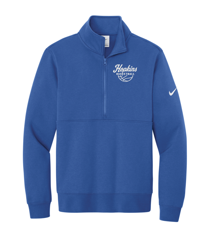 Hopkins Basketball Nike Club Fleece Sleeve Swoosh 1/2-Zip - BLUE